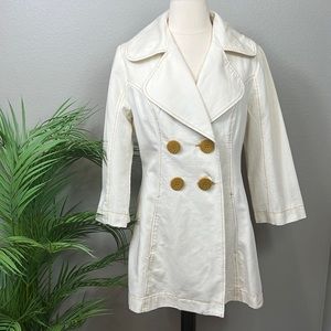 NWT Tulle 100% Cotton Double Breasted Pea Coat Jacket Off White